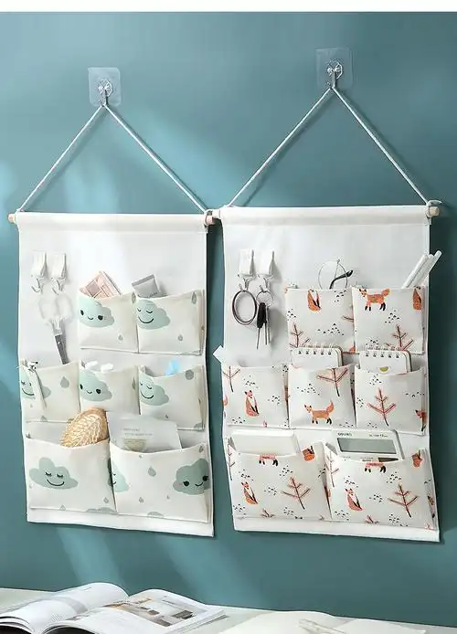 挂墙收纳袋挂袋墙挂式门后墙上壁挂储物袋子小布袋布艺h1笑脸云朵加厚