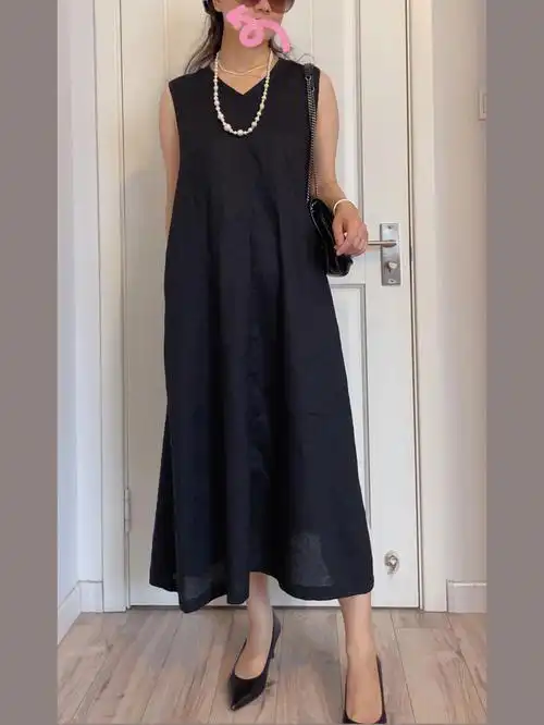 muji亚麻无袖连衣裙