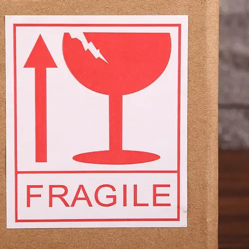 现货不干胶标签纯英文小心易碎 英文fragile易碎标贴外贸易碎标