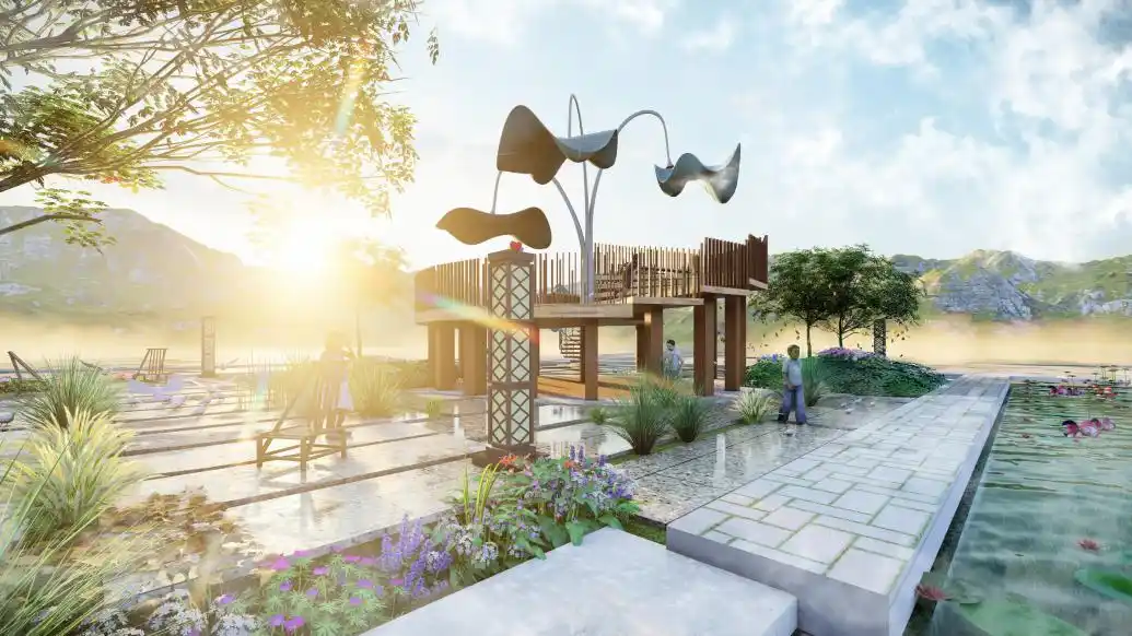 作品名称结合当地生态环境下的莲花田观景平台创意设计闽江学院