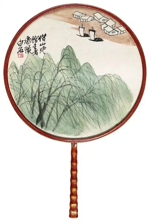 cmlot 0159 齐白石(1864～1957) 杨柳春帆 团扇 设色绢本钤印:齐白石