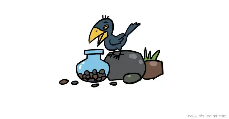 乌鸦喝水儿童画怎么画 乌鸦喝水简笔画好看
