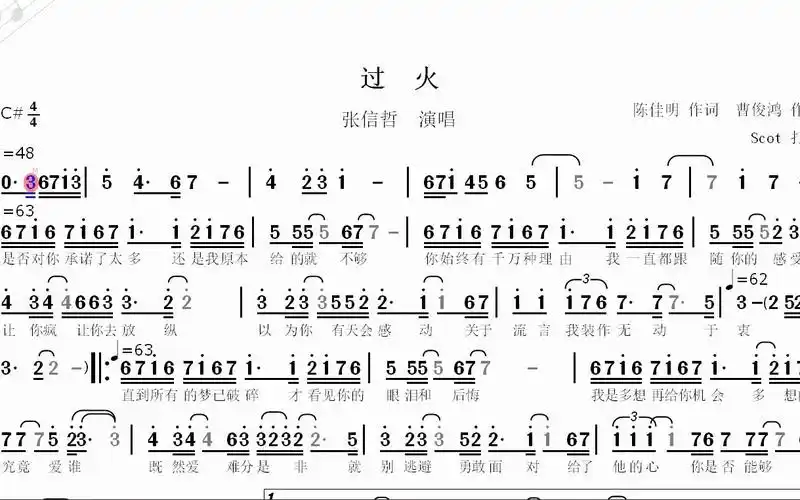 【怀旧金曲】过火(张信哲演唱)--动态简谱