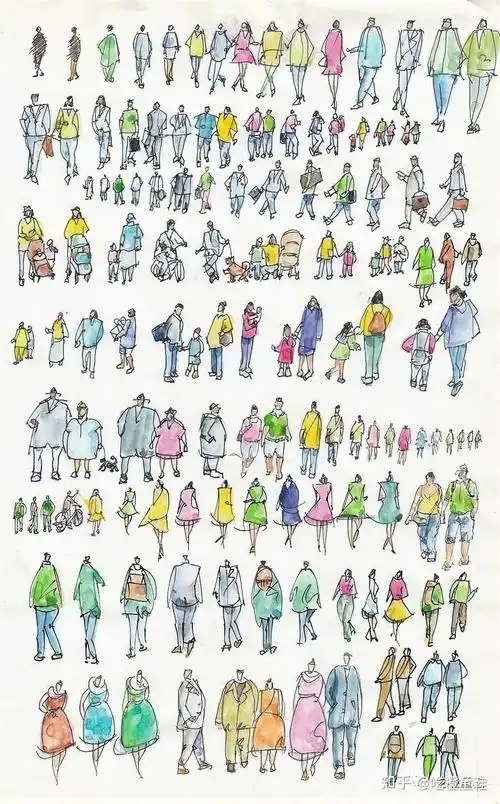 建环素材丨设计效果图的配景人物手绘参考