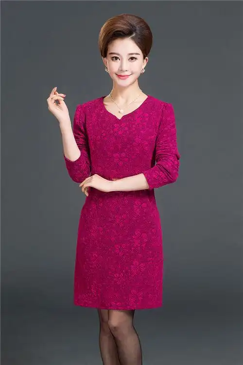 轻奢中老年女装春秋长袖连衣裙40-50岁中年妈妈装秋装中长款大码裙子