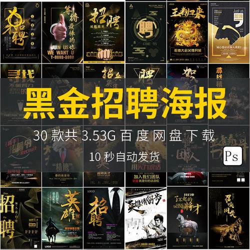 高端大气金融银行房地产黑金风格人才招聘海报模板psd设计素材图