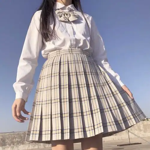 奶茶格日学院jk少女半身百搭高腰百褶裙新品半身裙