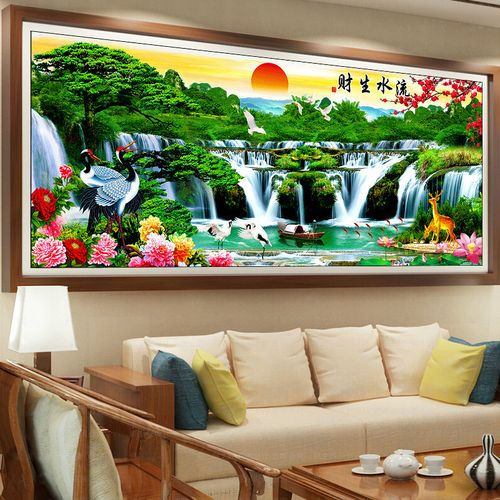 热销砖石画 客厅 生财_钻石画满钻新款粘点砖石贴画流水生财迎客松