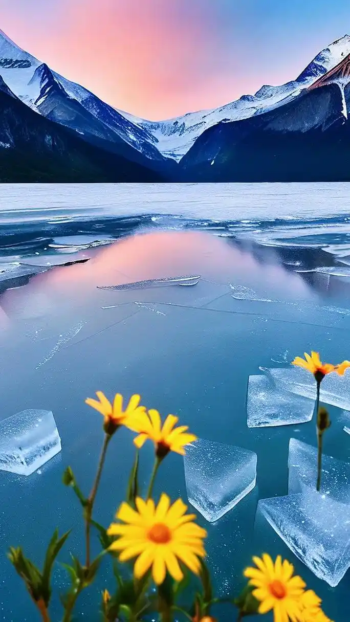 冰天雪地与花.#治愈系风景 #手机壁纸 #高清壁纸 #图文伙 - 抖音