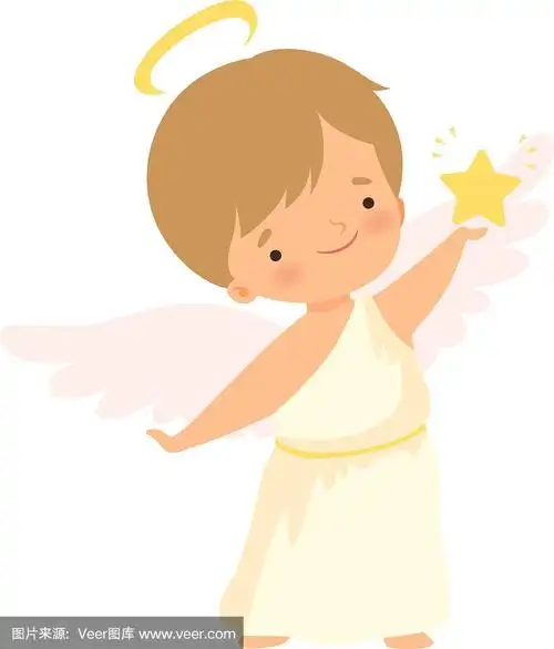 可爱的男孩天使,带着光和翅膀
