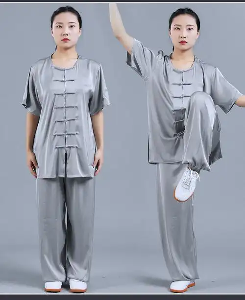 醋酸太极服女夏季短袖上衣女装2021新款时尚夏太极拳练功服女洋气月牙