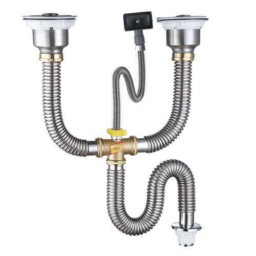 厨房不锈钢双槽洗菜盆下水管配件水池排水管洗碗池防臭套装通用型