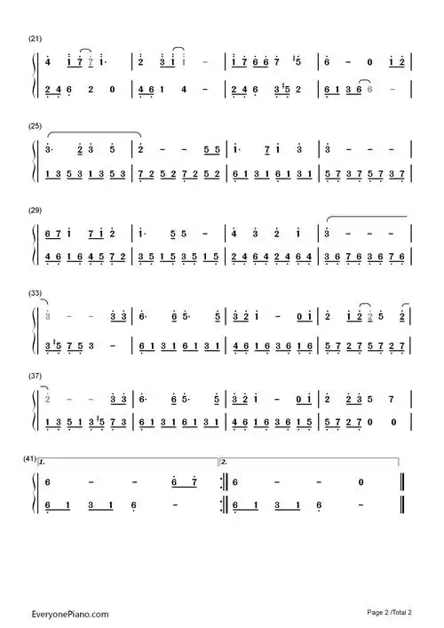 天空之城c调完美简单版双手简谱预览2-钢琴谱文件(五线谱,双手简谱