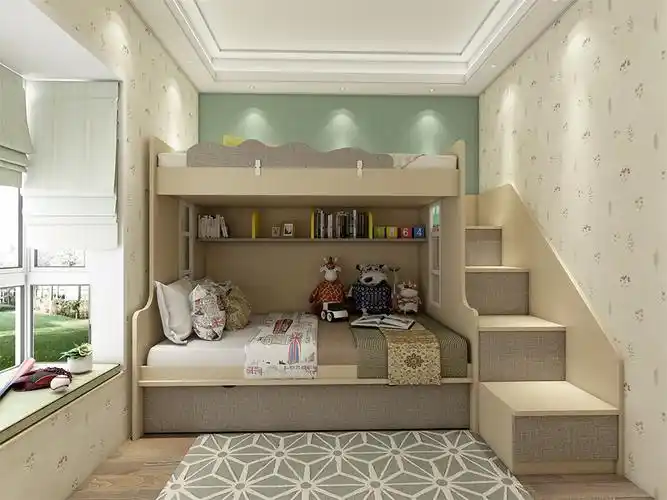 小房间上下铺设计效果图唯美儿童房欣赏