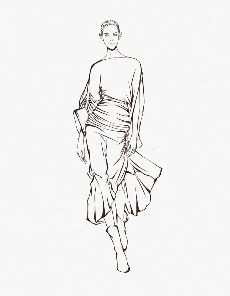 服装设计效果图线稿 | 时装画 93工具: ps  手绘屏 93笔刷:硬边缘