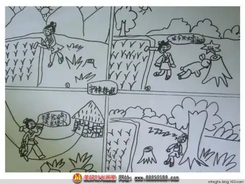 故事简笔画4格守株待兔