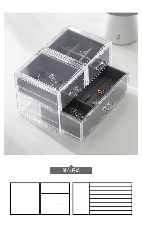 美集亚克力透明化妆哦收纳盒欧式绒盒桌面收纳盒口红化妆刷置物架