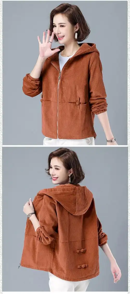 愫惠君春秋外套女2021年新款春季宽松灯芯绒上衣韩版宽松女士夹克1208