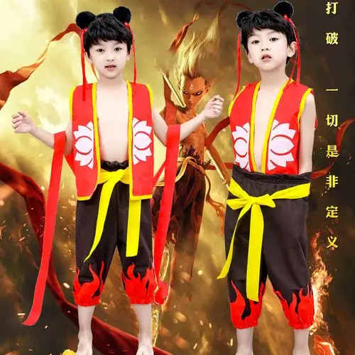 儿童环保时装秀衣服哪吒男童幼儿园亲子走秀手工diy创意环保服装