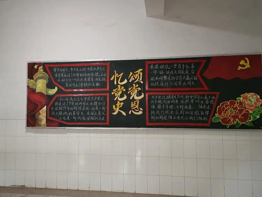 黑板报 党史学习 分享系部公共黑板报 左边部分是我画的(后面有细图)