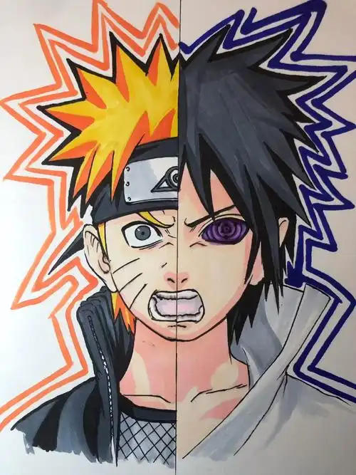 画画原来如此简单手绘火影忍者动漫人物漩涡鸣人和宇智波佐助绘画过程