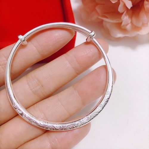 银饰香港正生银饰祥云手镯足银999女光面实心推拉儿童学生纯银镯