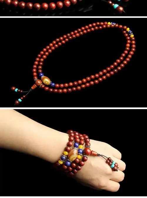 迪艾歪乐园diy配饰套餐小叶紫檀108佛珠手串配件战国红玛瑙佛头三通珠