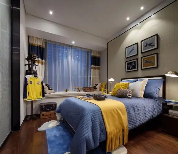 男孩子卧室飘窗窗帘装饰装修效果图