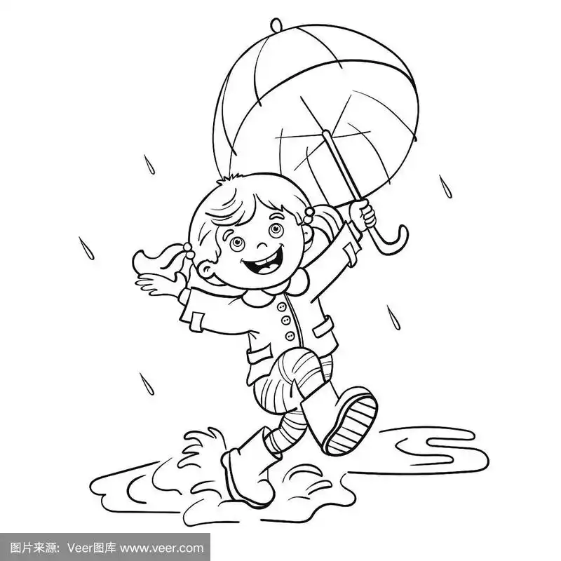 一个女孩在雨中跳跃的轮廓