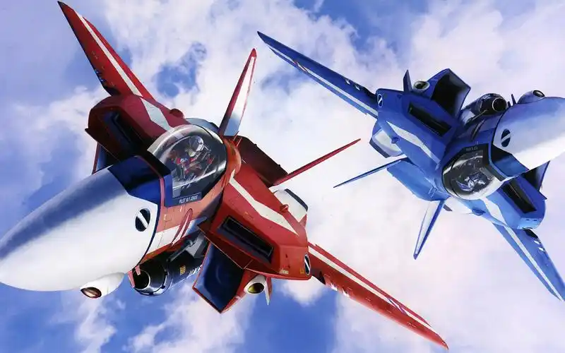 超时空要塞,红色和蓝色的战斗机 640x960 iphone 4/4s 壁纸,图片,背景