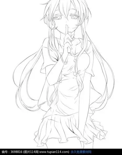 做嘘声手势的卡通女孩插画