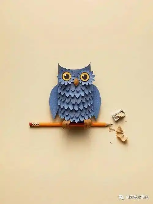 创意手工素材——漂亮的猫头鹰拼贴画作品