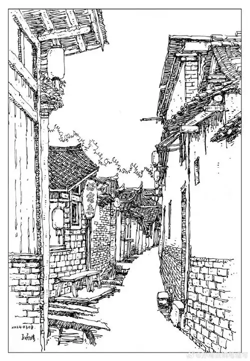 想画就画##钢笔画##钢笔速写##风景速写##建筑速写##古村落##画坏的