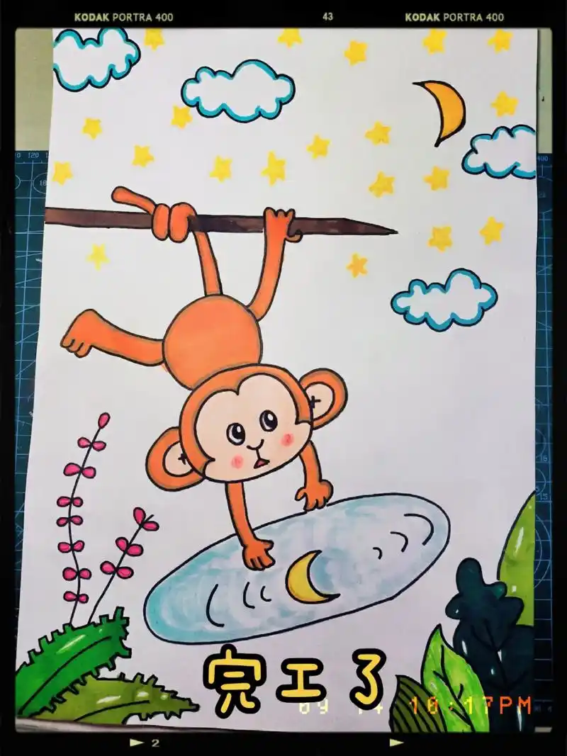 #猴子捞月 简笔画 二年级的作业真是多#画画 - 抖音