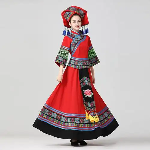 新款民族演出服饰成人少数民族女壮族衣服舞蹈表演服饰学校演出服