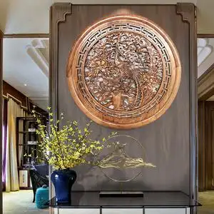 东阳木雕挂件客厅壁挂玄关新中式装饰画实木雕花电视背景墙壁饰