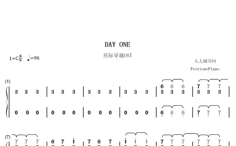 hans zimmer《day one》钢琴谱_数字简谱