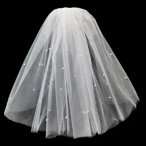 新娘结婚主婚纱头纱超仙森系领证登记白色短款珍珠头纱头饰女月下相恋
