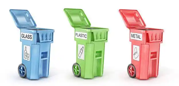 打开的垃圾桶打开垃圾桶的垃圾分类分离的白色.3d 插图照片