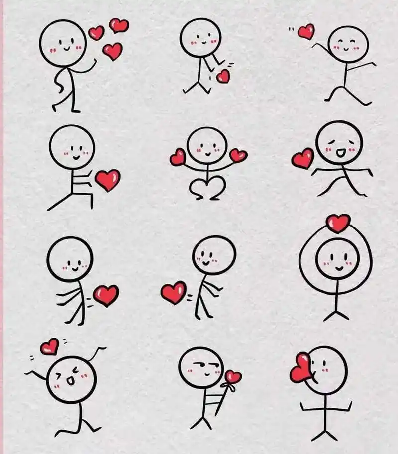 爱心火柴人简笔画.#创作灵感 情人节快乐#图文伙伴计划 #情 - 抖音