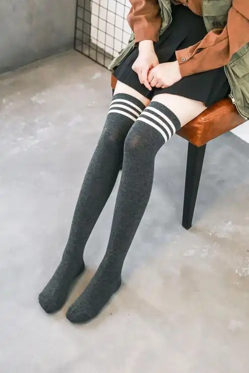 春秋日系全棉三杠条纹长筒袜女士过膝袜学生高筒袜子百搭厂家批发