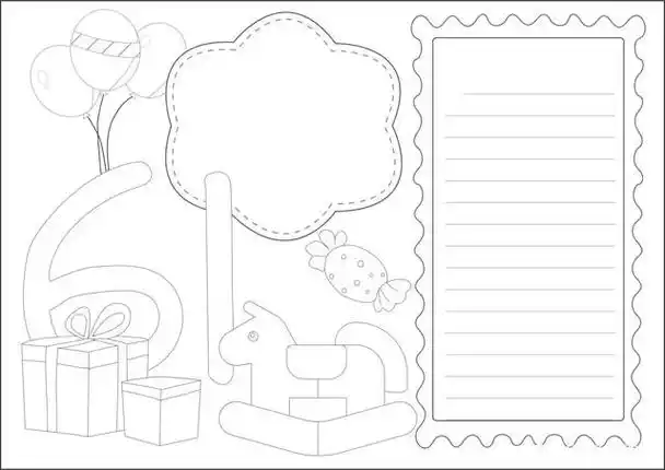2021年61儿童节学生手抄报模板三 简单漂亮无水印空白线稿