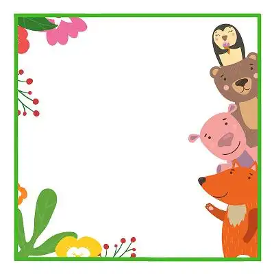 卡通动物边框手绘植物边框png素材姓名贴彩色卡通可爱动物儿童姓名牌