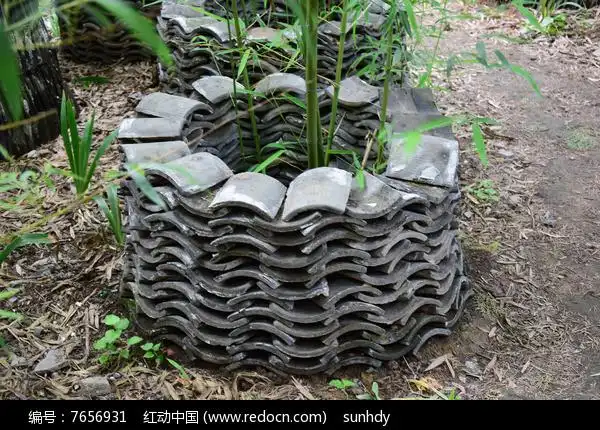 青瓦堆砌的花坛