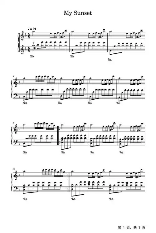 mysunset钢琴谱feintf调流行钢琴五线谱