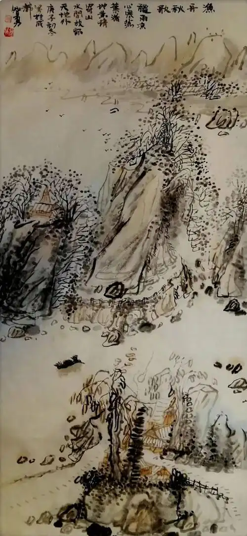 他笔下淡淡的净洁的淡墨山水画