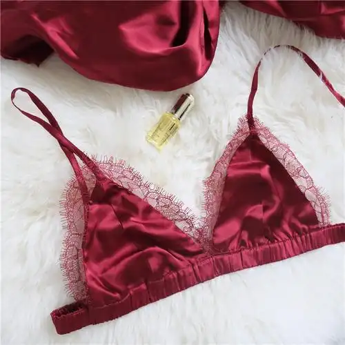 花容月貌沈千万双面真丝内衣桑蚕丝法式软杯bralette无钢圈文胸红