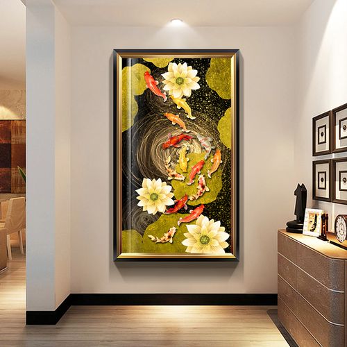 美式简约玄关装饰画年年有余招财风水九鱼进门入户现代装饰画