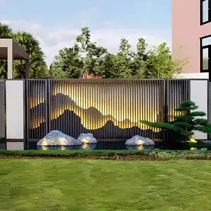 定制新中式不锈钢假山屏风隔断酒店大堂会所售楼部室外庭院屏风墙