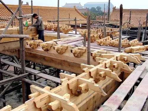 图14 大木作,安装斗栱